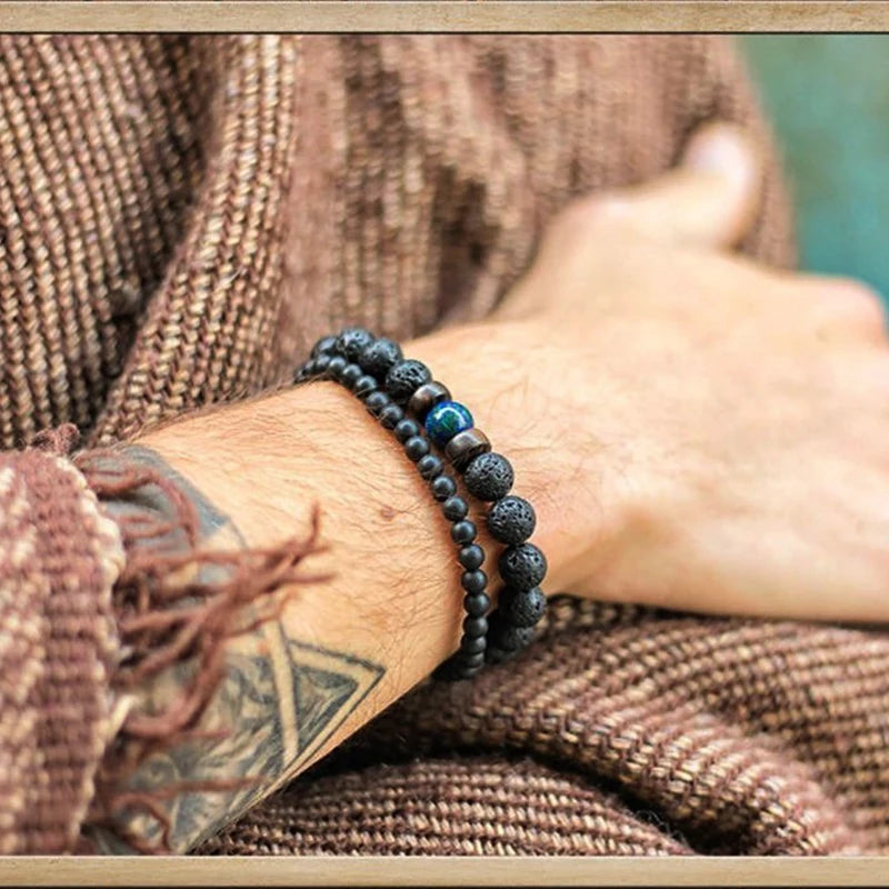 Volcanic Stone Bracelet for Men Lava Wooden