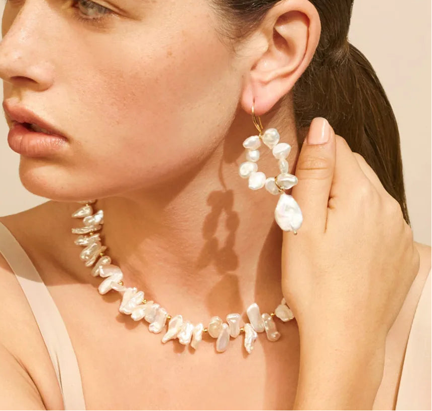 Natural Pearls Earrings for Women Gold Color Rounded Drop Earring