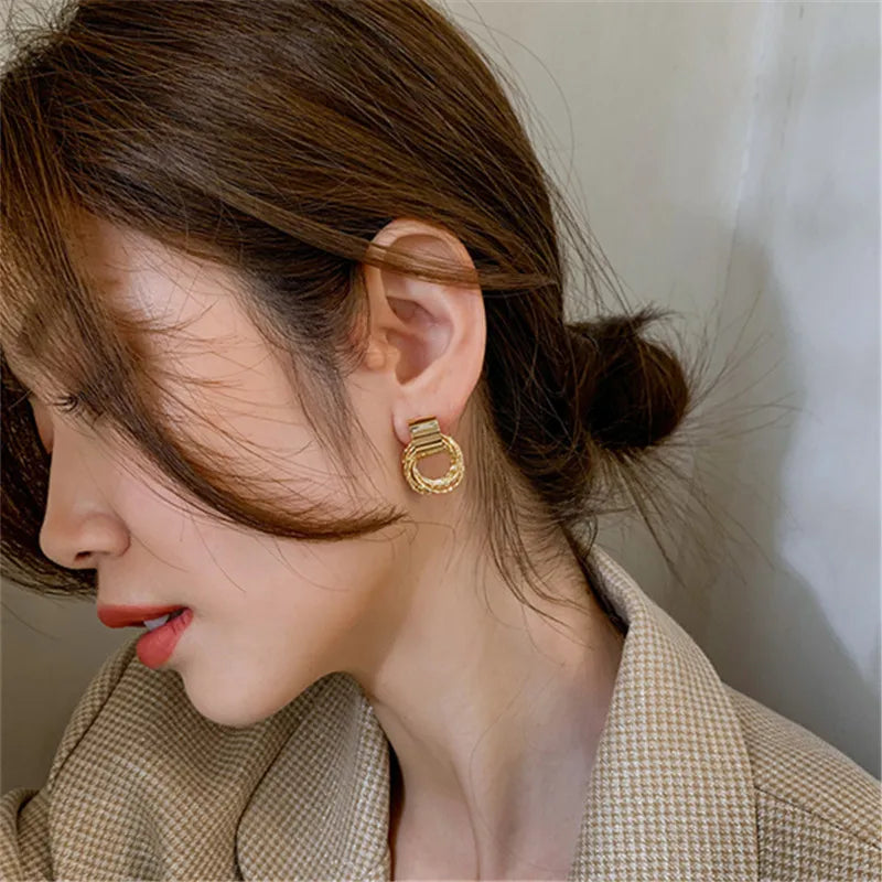 Retro Metal Gold Color Multiple Small Circle Stud Earrings