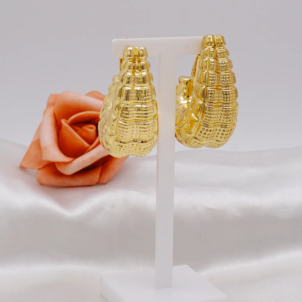 Gold Color Earring Bohemia Flower Round Drop Copper Hoop Earrings Circle