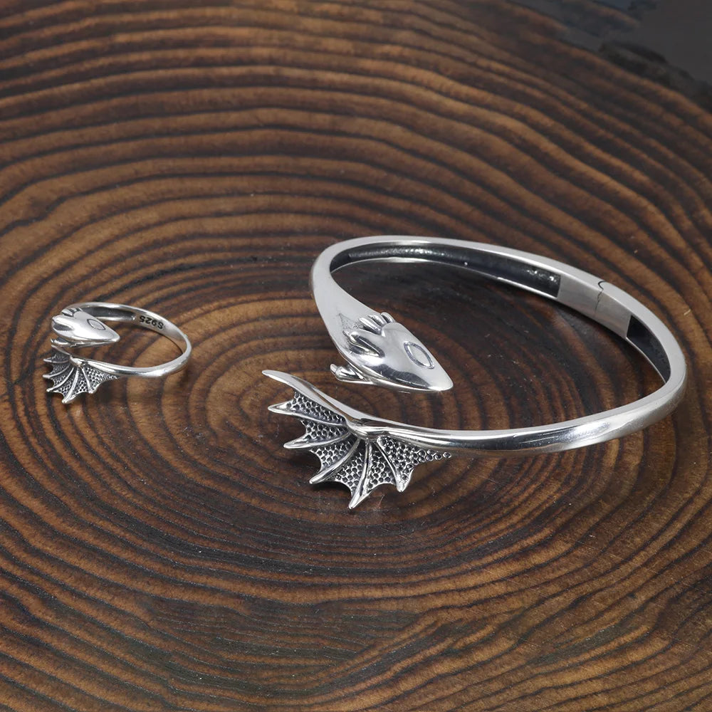 925 Sterling Silver Men and Women Pterodactyl Open Type Adjustable