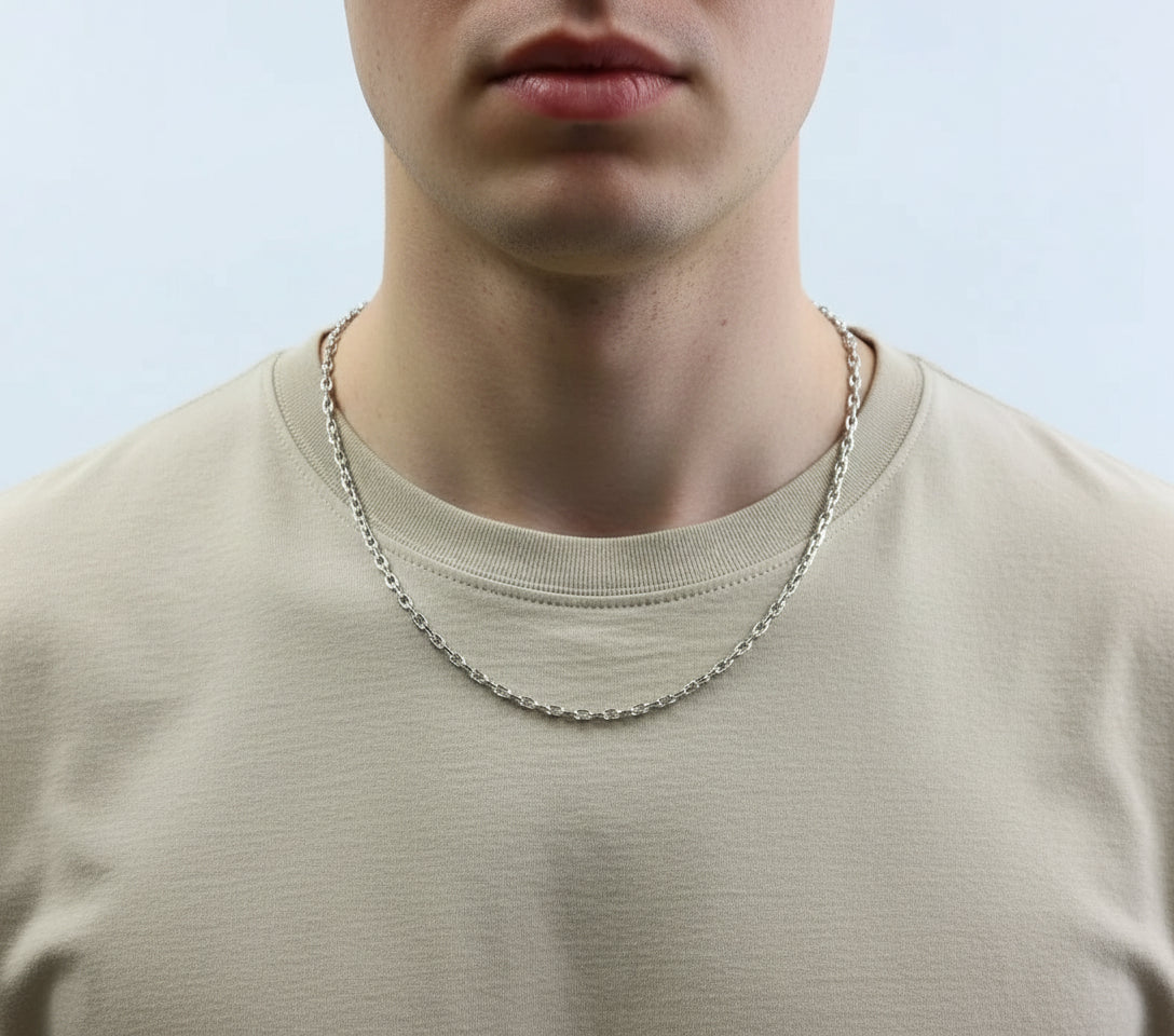 Titanium Vibe Geometric Silver Necklace – S925 Sterling Silver Men’s Sweater Chain