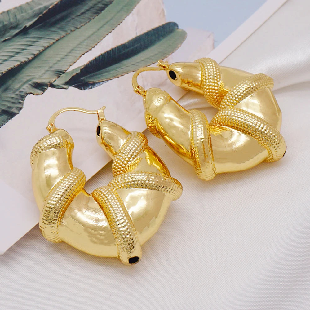 Gold Color Earring Bohemia Flower Round Drop Copper Hoop Earrings Circle