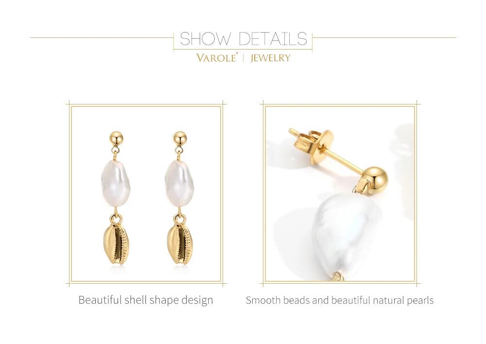 Natural Pearls Earrings for Women Gold Color Rounded Drop Earring