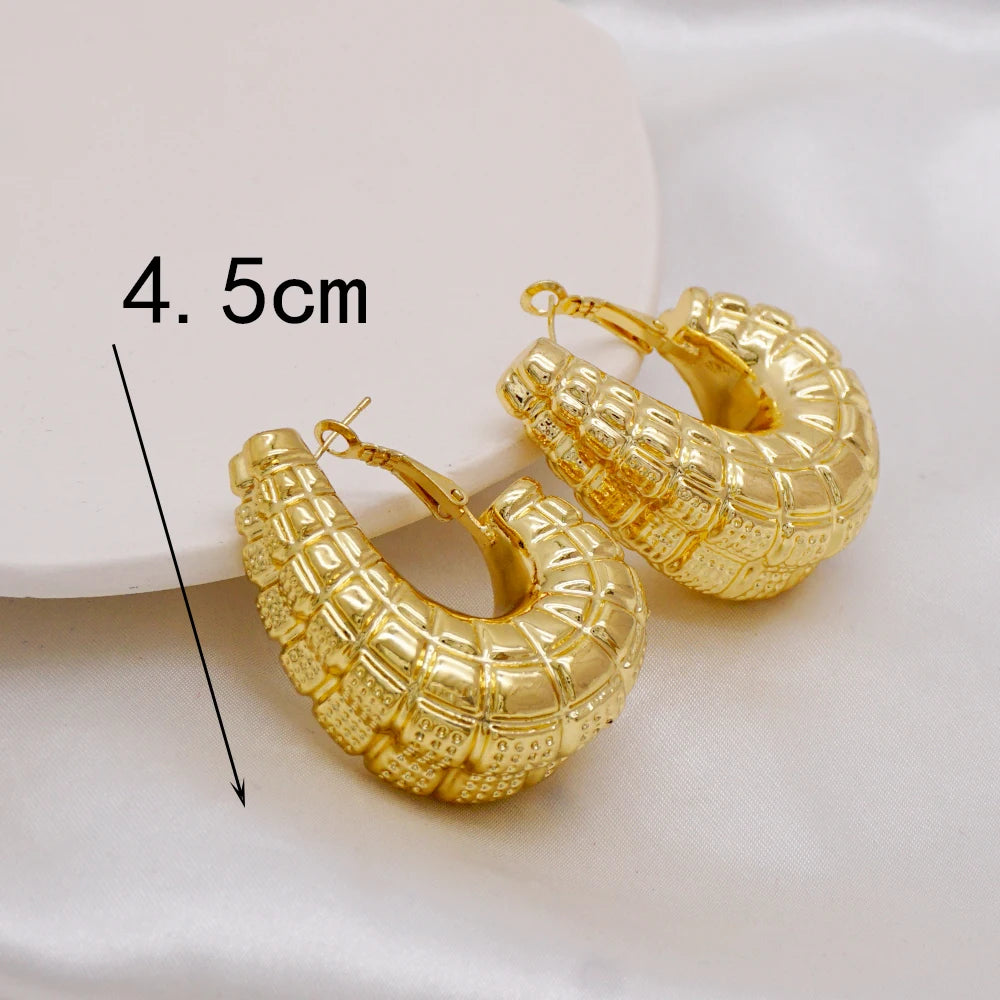 Gold Color Earring Bohemia Flower Round Drop Copper Hoop Earrings Circle