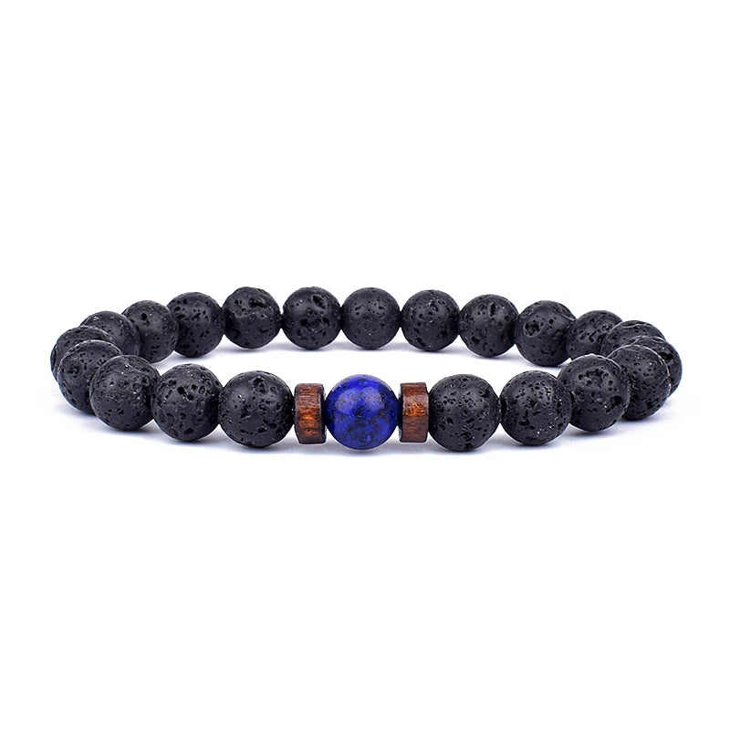 Volcanic Stone Bracelet for Men Lava Wooden