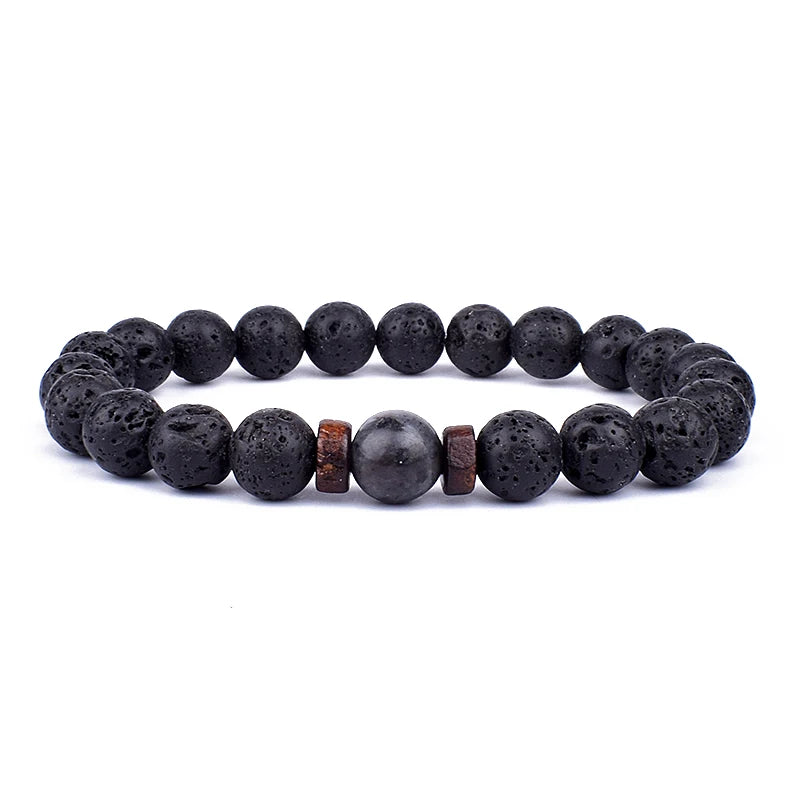 Volcanic Stone Bracelet for Men Lava Wooden