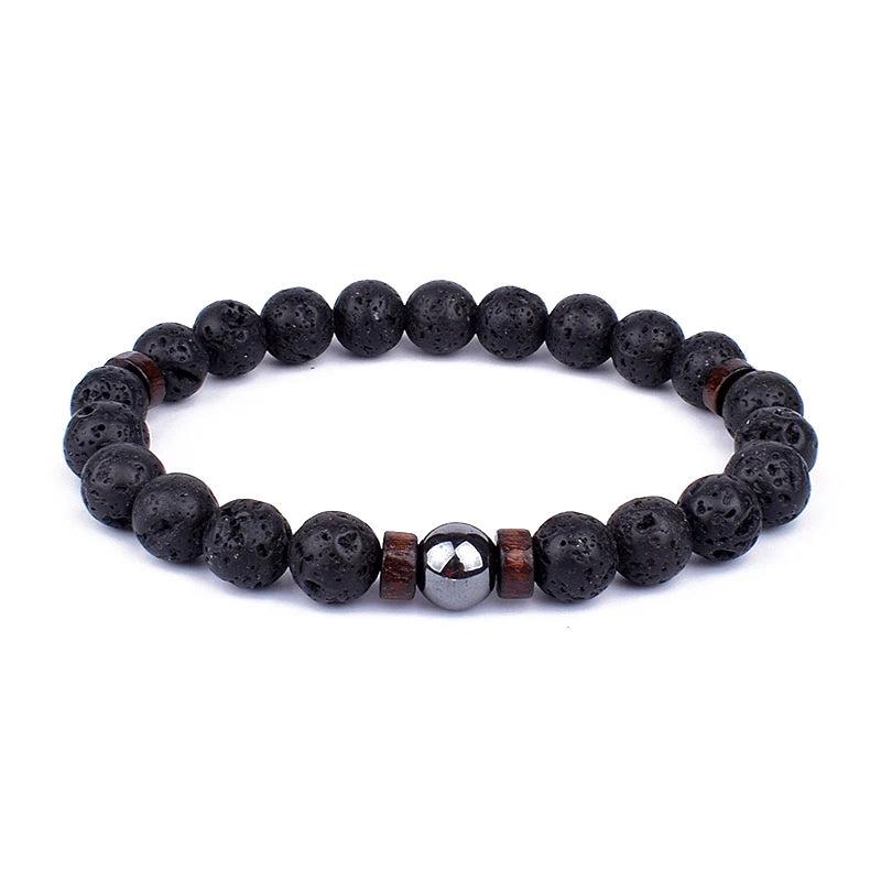Volcanic Stone Bracelet for Men Lava Wooden