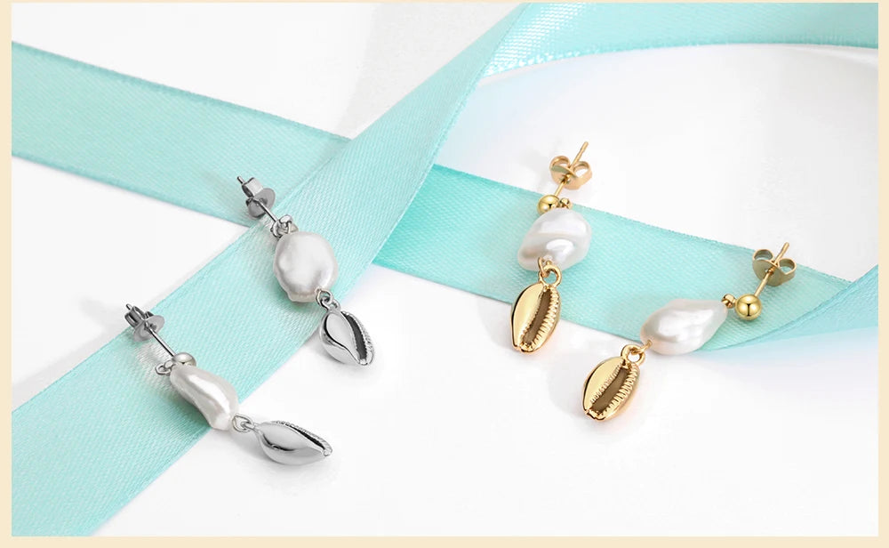 Natural Pearls Earrings for Women Gold Color Rounded Drop Earring