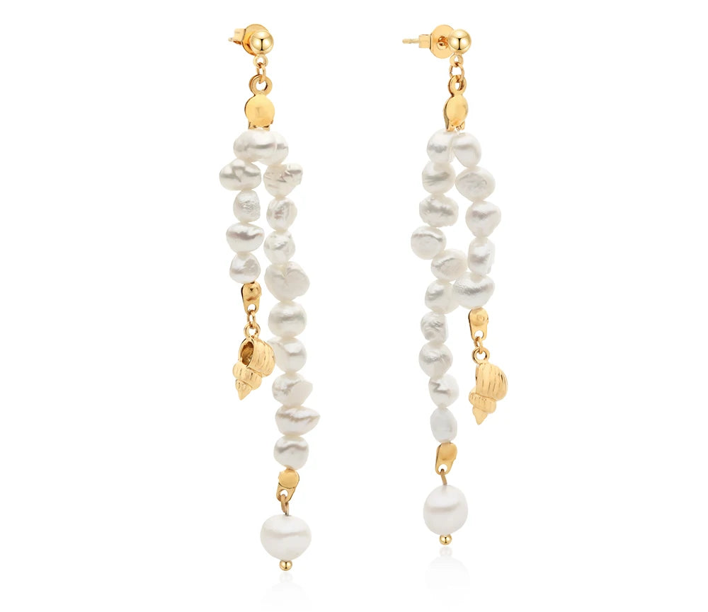 Natural Pearls Earrings for Women Gold Color Rounded Drop Earring