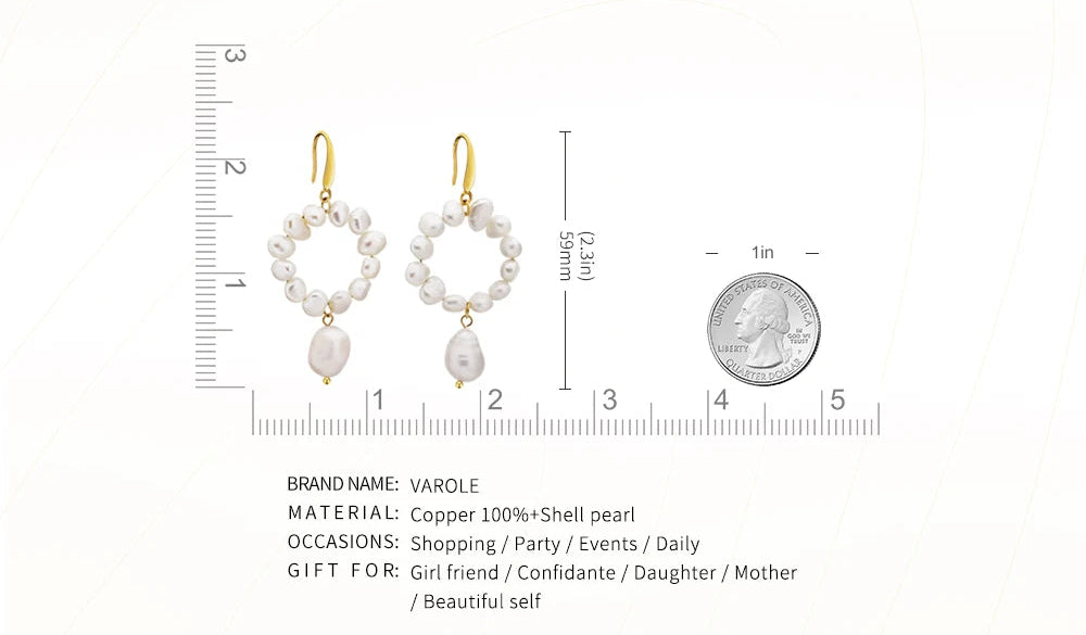 Natural Pearls Earrings for Women Gold Color Rounded Drop Earring