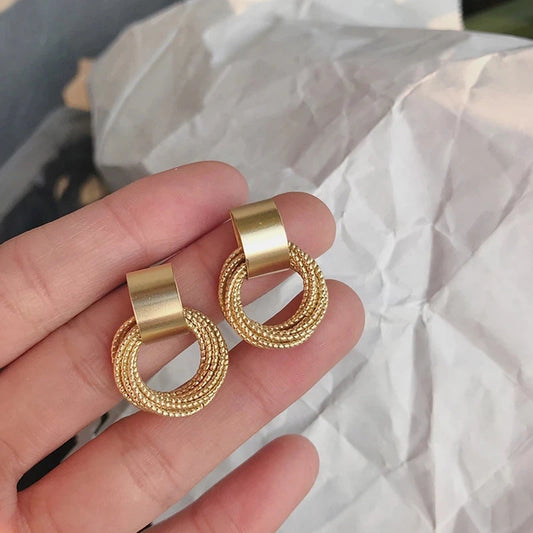 Retro Metal Gold Color Multiple Small Circle Stud Earrings