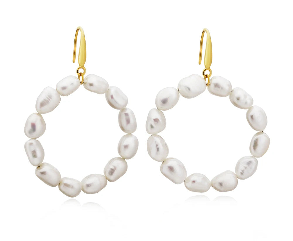 Natural Pearls Earrings for Women Gold Color Rounded Drop Earring