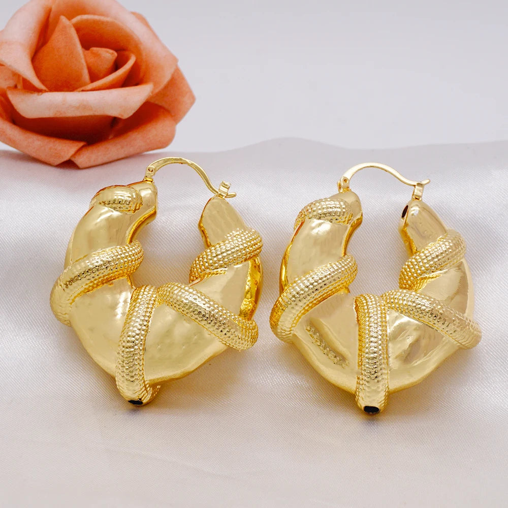 Gold Color Earring Bohemia Flower Round Drop Copper Hoop Earrings Circle