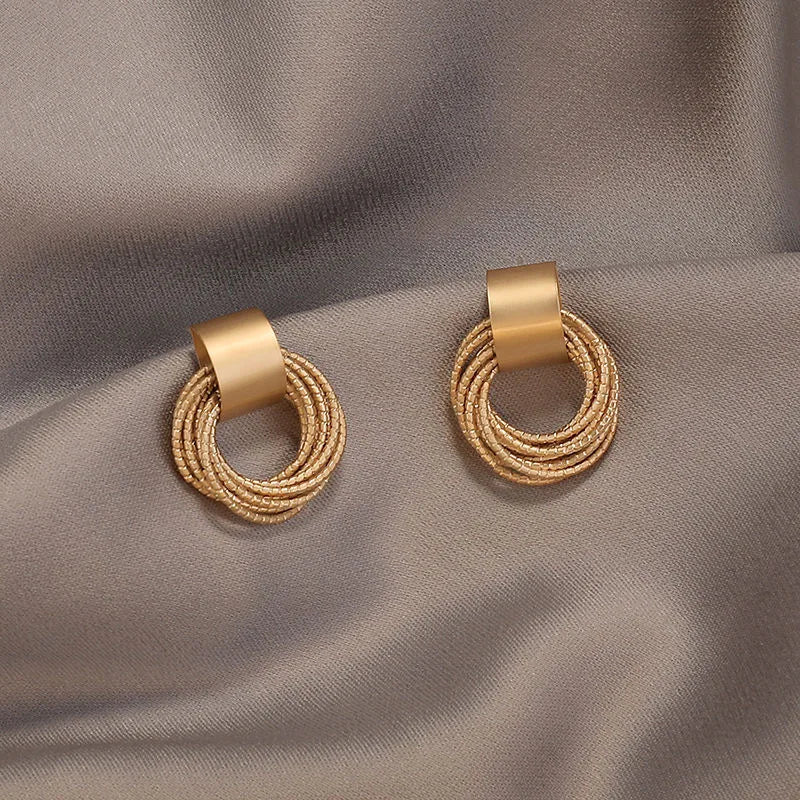 Retro Metal Gold Color Multiple Small Circle Stud Earrings