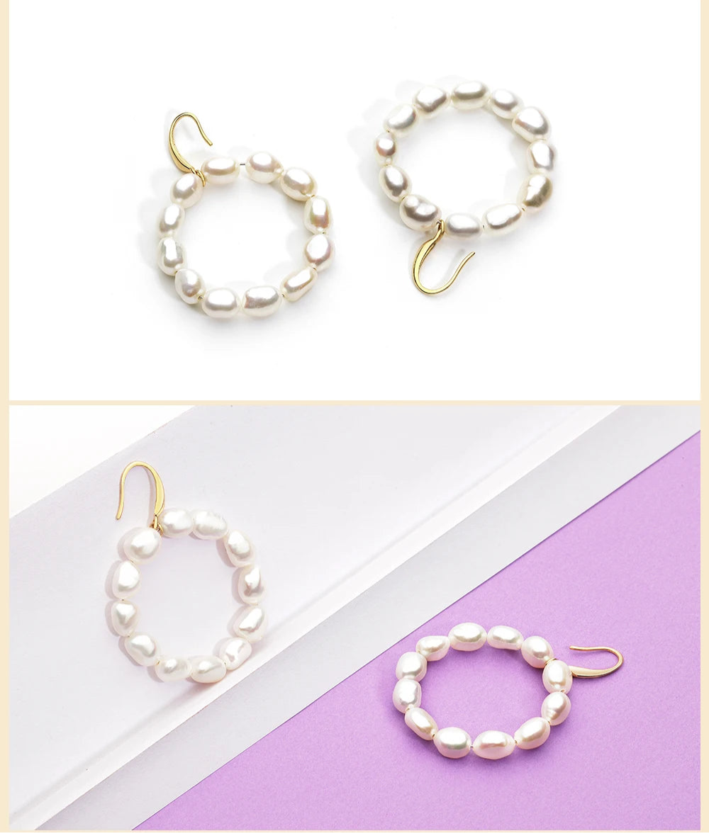 Natural Pearls Earrings for Women Gold Color Rounded Drop Earring