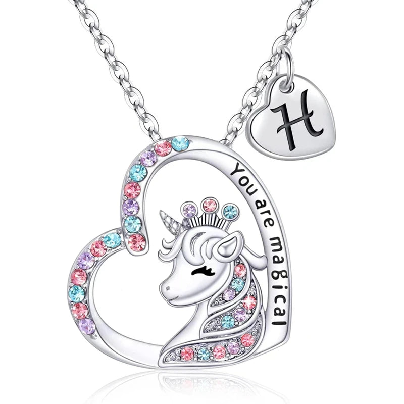 Letter Unicorn Necklace You Are Magical Horse Pendant Necklaces For Girls Birthday Gifts