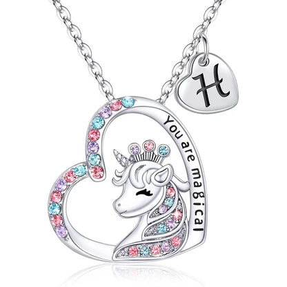 Letter Unicorn Necklace You Are Magical Horse Pendant Necklaces For Girls Birthday Gifts