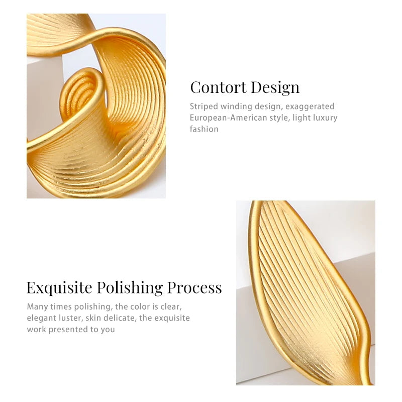 Twisted Surface Hoops Gold Color Earrings Jewelry