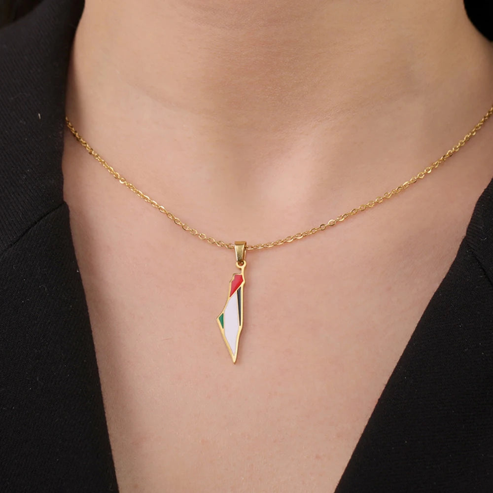 Palestine Map Flag Necklace