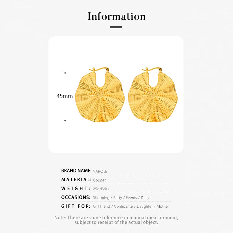 Matte Stripe Hoop Earrings For Women Plated 18K Gold Color Big Circle Loop Earings Fashion Jewelry