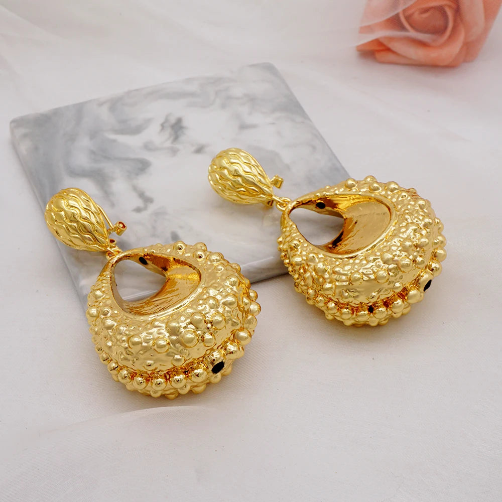Gold Color Earring Bohemia Flower Round Drop Copper Hoop Earrings Circle