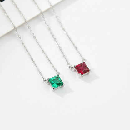Emerald Grace 1CT Square Lab-Grown Emerald/Ruby Pendant Necklace