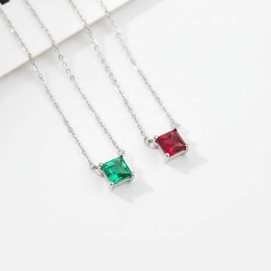 Emerald Grace 1CT Square Lab-Grown Emerald/Ruby Pendant Necklace