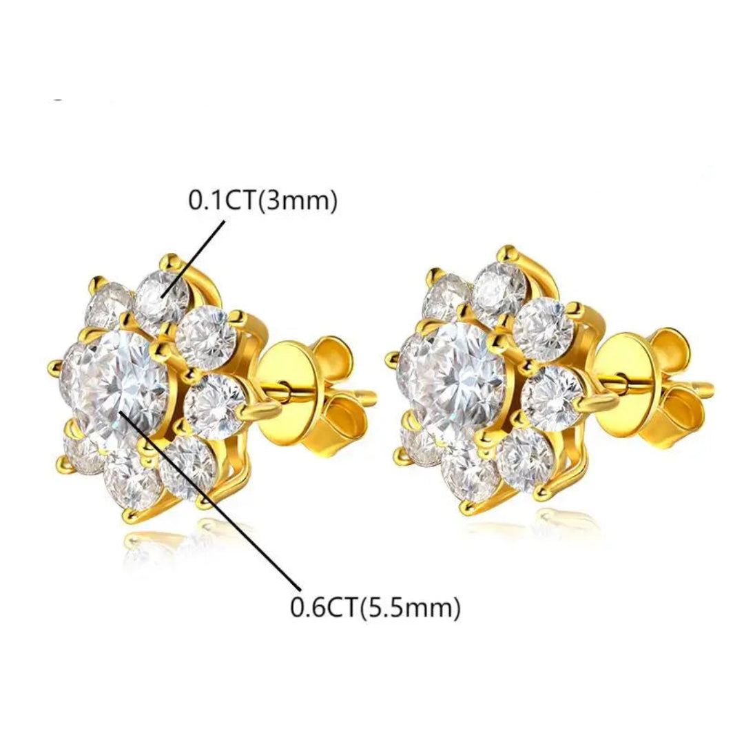 Gourch Sunflower Moissanite Stud Earrings 2.8CT | S925 Sterling Silver 18K Gold Plated Earrings for Women