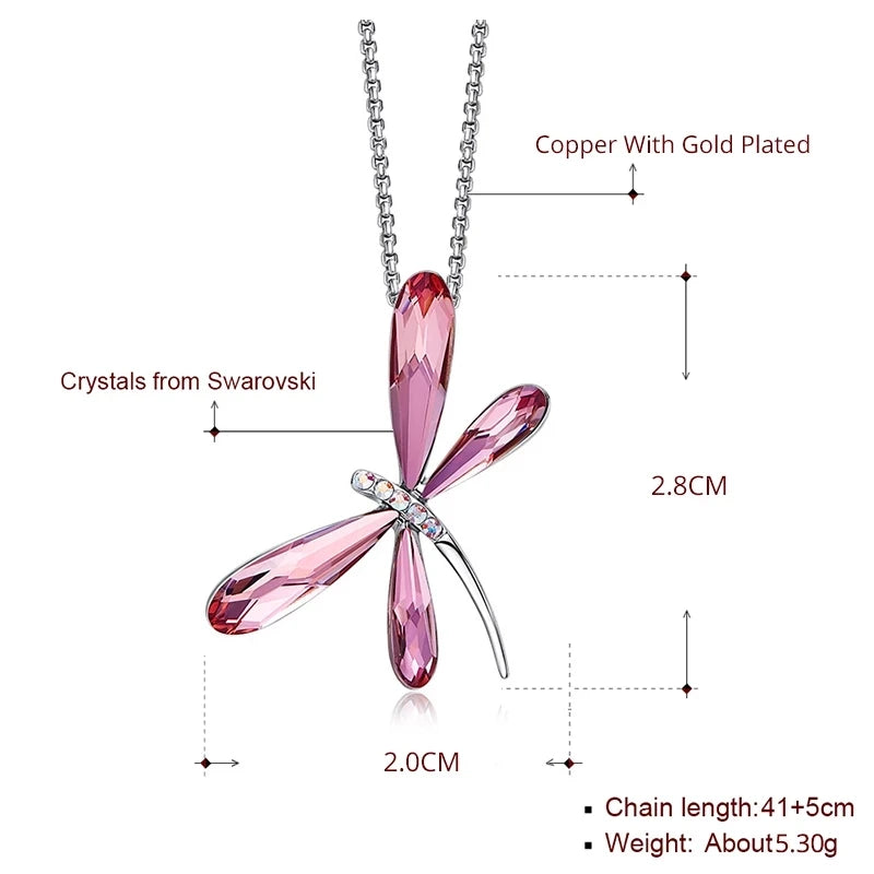 Dragonfly Pendant Necklace Real Crystal from Austria