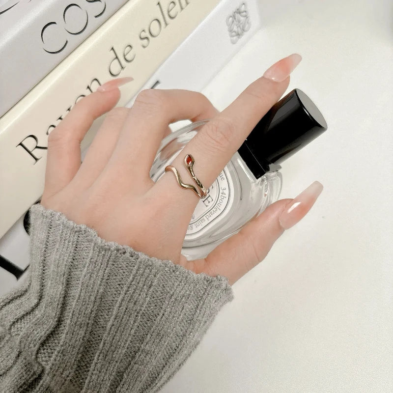 Inlaid zircon serpentine opening rings copper jewelry ring jewellery woman anillos bijoux acier inoxydable cheap y2k accessories