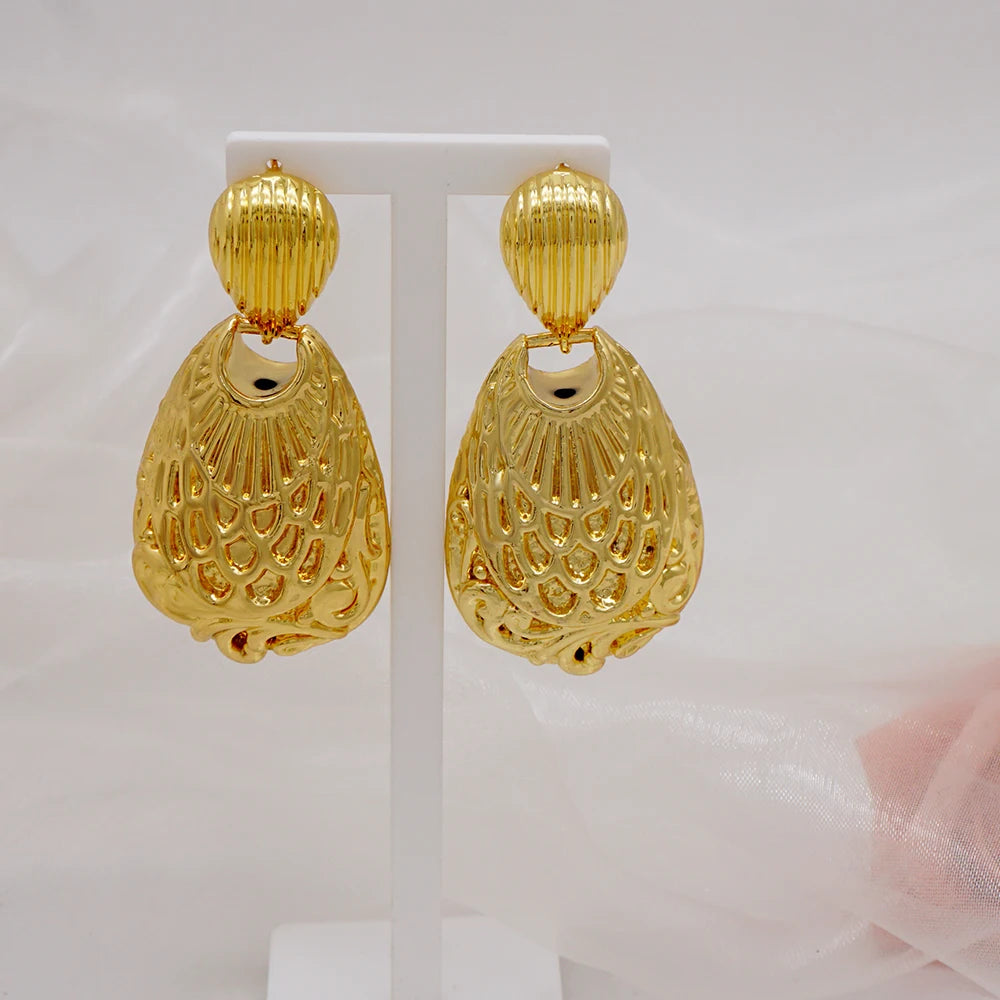 Gold Color Earring Bohemia Flower Round Drop Copper Hoop Earrings Circle