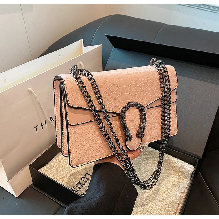 Retro Style Fashion Chain Shoulder Bag for Women Snake Pattern