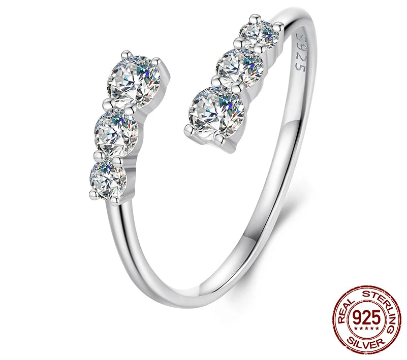 Novera Moissanite White Gold Plated Adjustable Ring 925 Sterling Silver