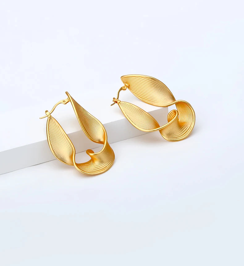 Twisted Surface Hoops Gold Color Earrings Jewelry