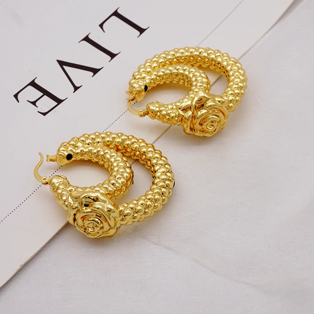 Gold Color Earring Bohemia Flower Round Drop Copper Hoop Earrings Circle