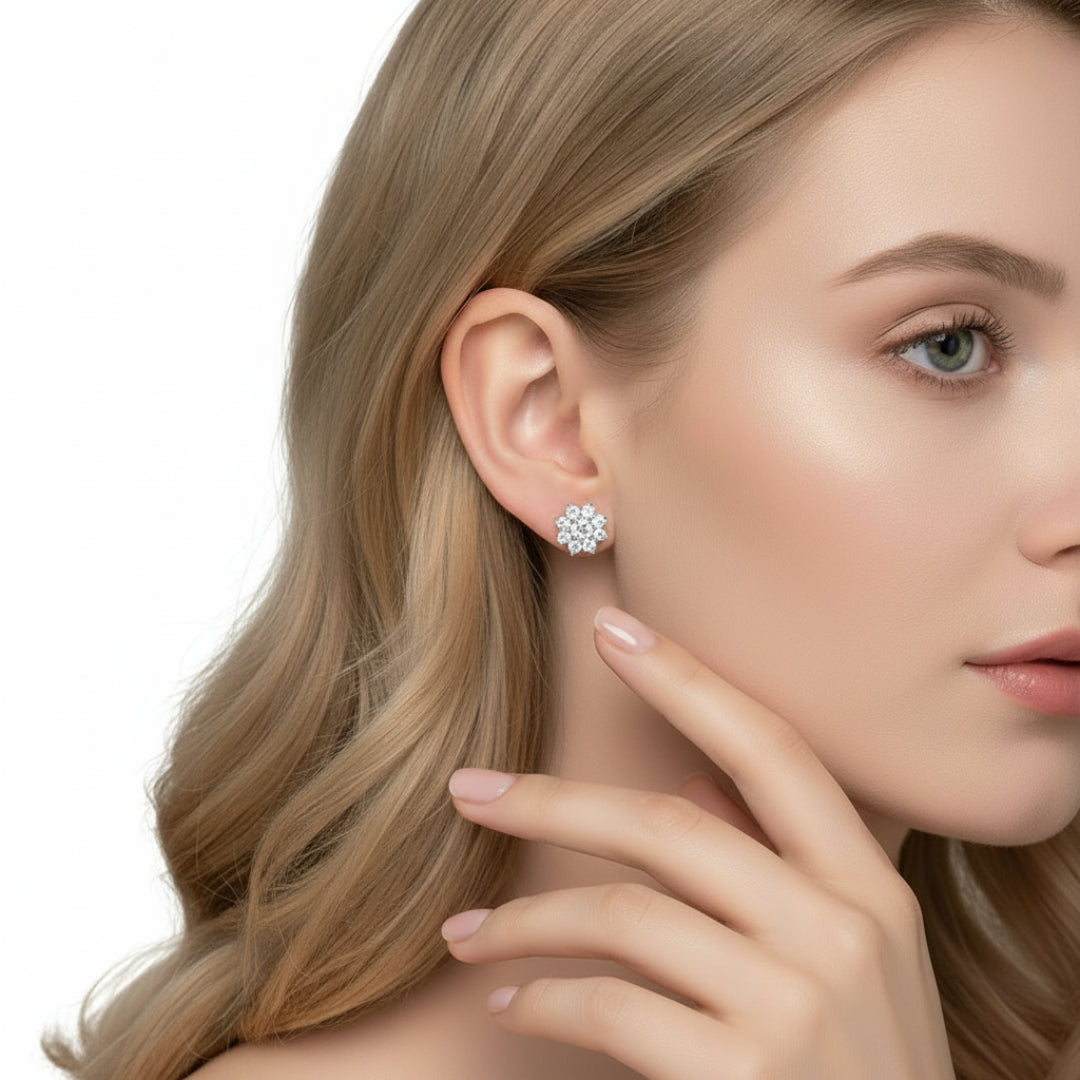 Gourch Sunflower Moissanite Stud Earrings 2.8CT | S925 Sterling Silver 18K Gold Plated Earrings for Women