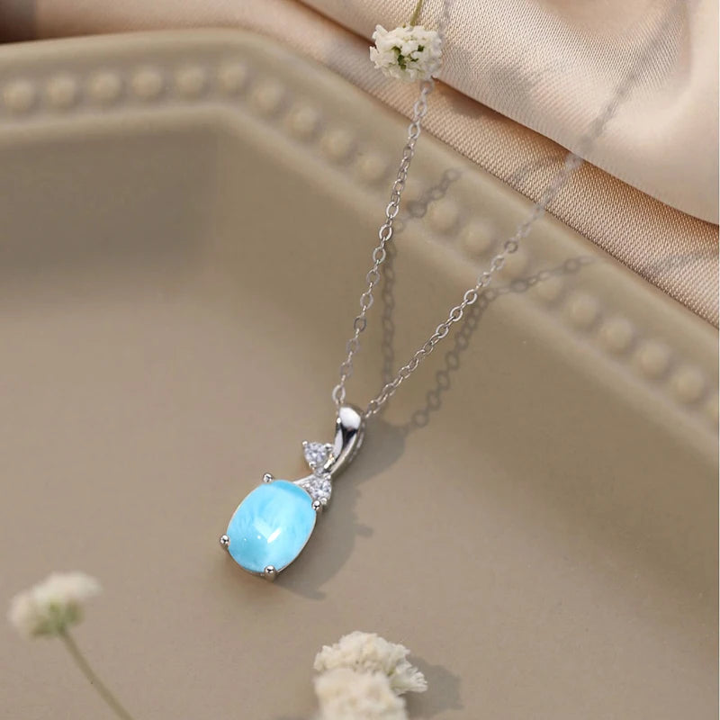 Natural Larimar Stone 925 Sterling Silver Necklaces Crystal Jewelry