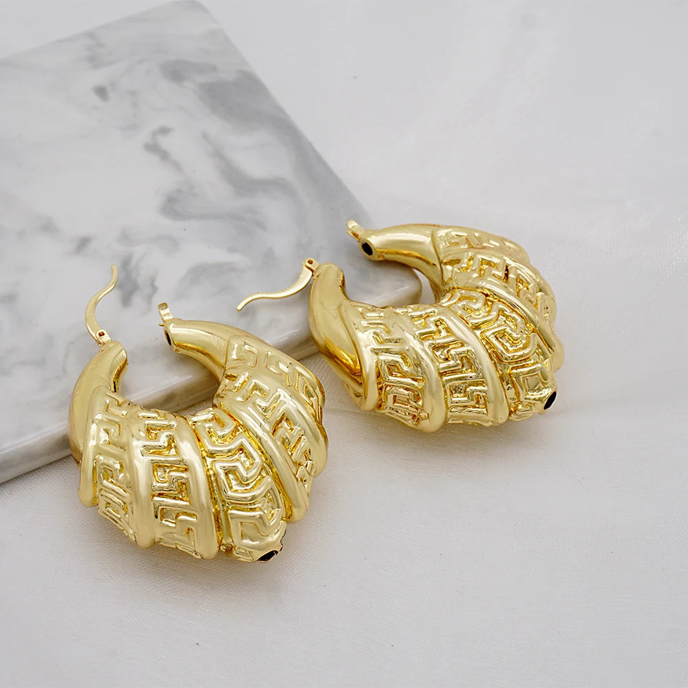 Gold Color Earring Bohemia Flower Round Drop Copper Hoop Earrings Circle