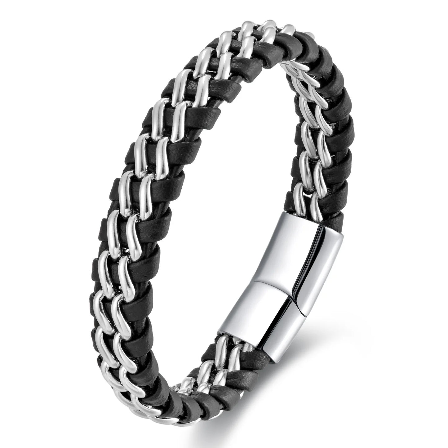 Genuine Leather Rope Bracelet Stainless Steel