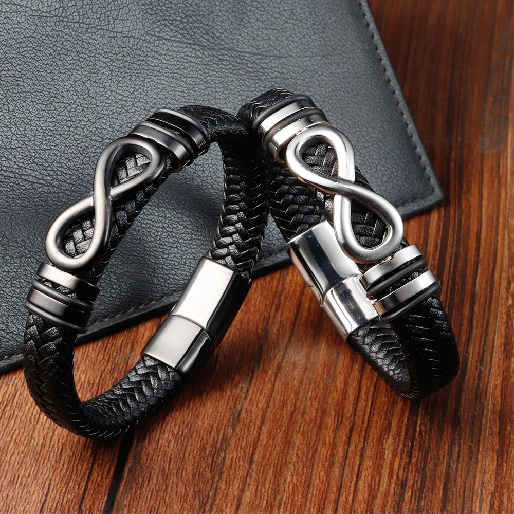 Men’s Stainless Steel Leather Wristband