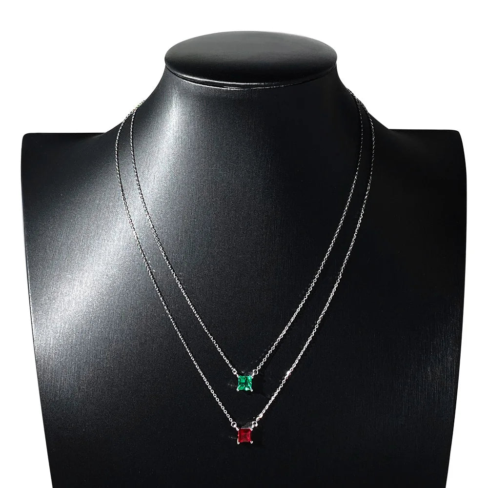 Emerald Grace 1CT Square Lab-Grown Emerald/Ruby Pendant Necklace