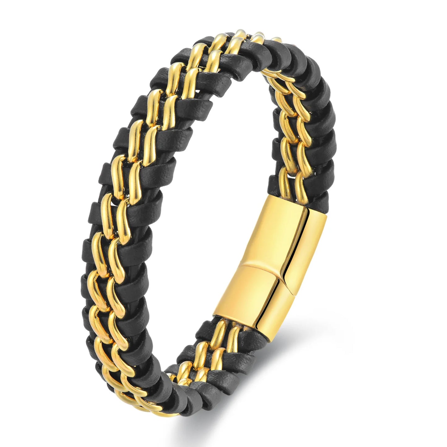 Genuine Leather Rope Bracelet Stainless Steel