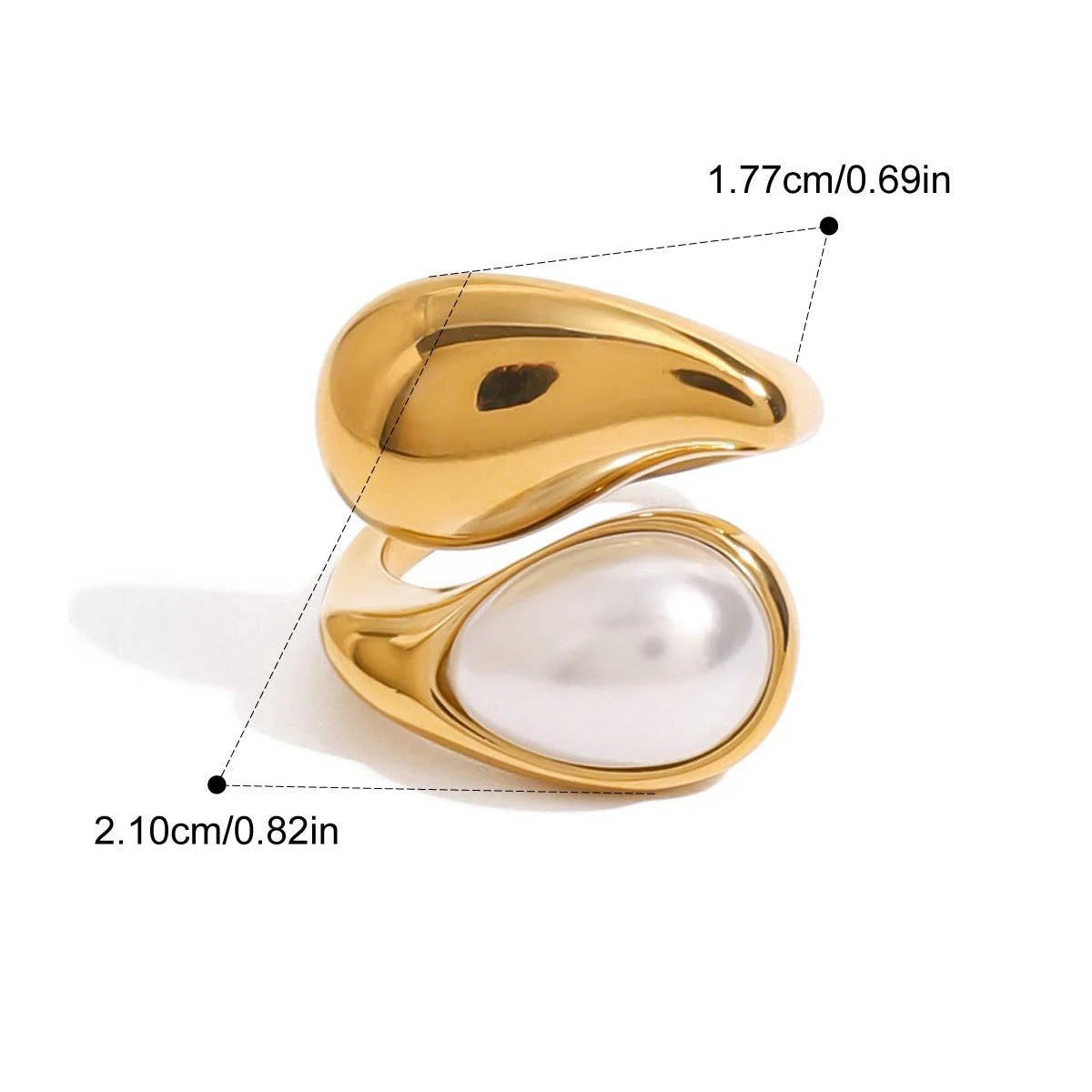 Pearl Natural Tiger Stone Finger Ring 18K Gold Color Plated