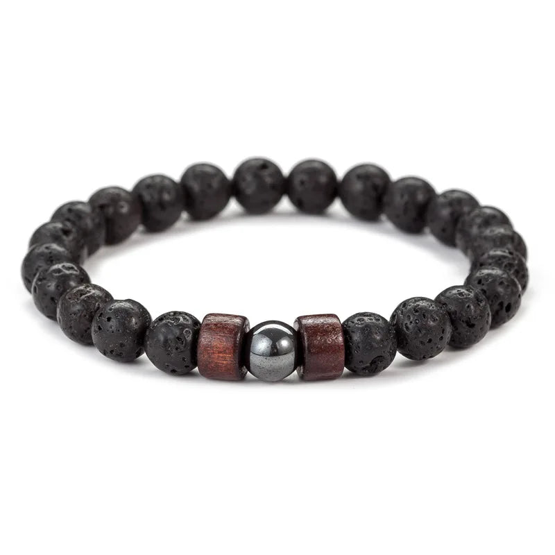 Stone Bracelet for Men Lava Wooden Beads Bracelet
