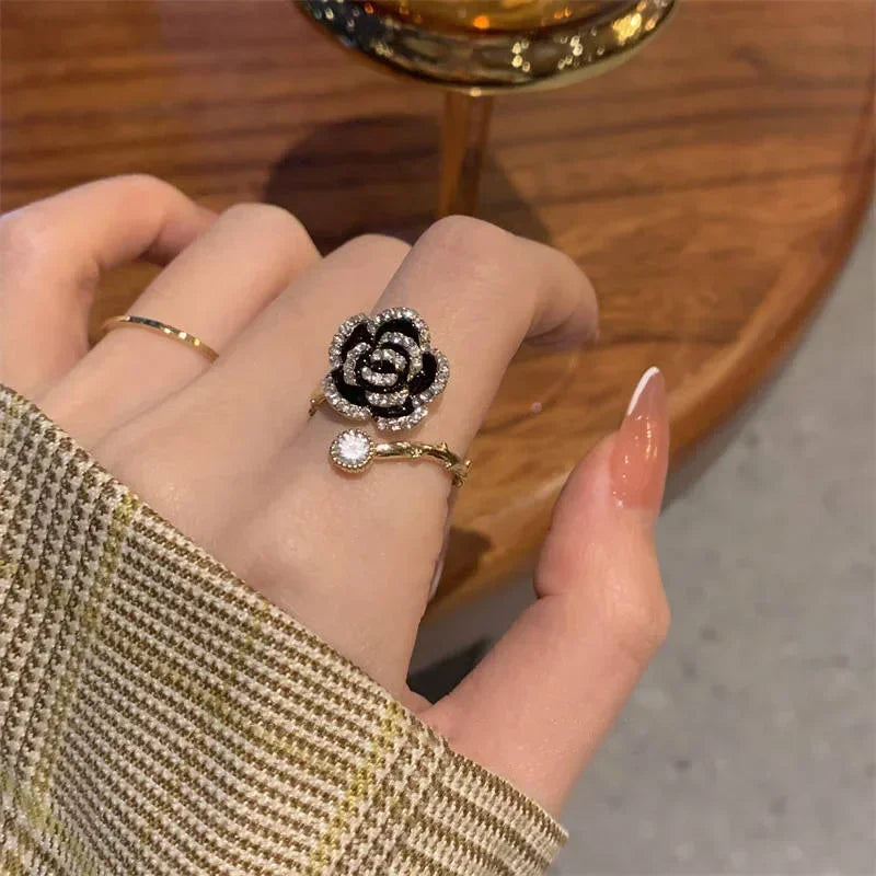 Elegant black rose ring — a touch of mystery and charm