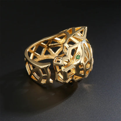 Golden Wild Leopard Statement Ring