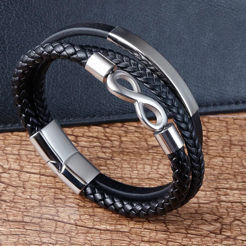 Men’s Stainless Steel Leather Wristband