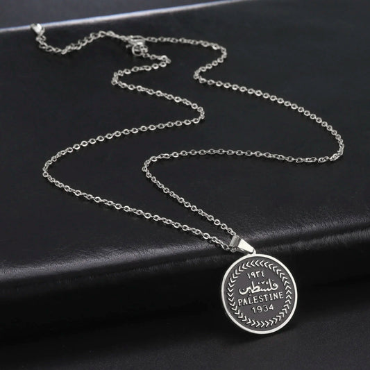 Palestine Round Pendant Necklace Men Women Stainless Steel