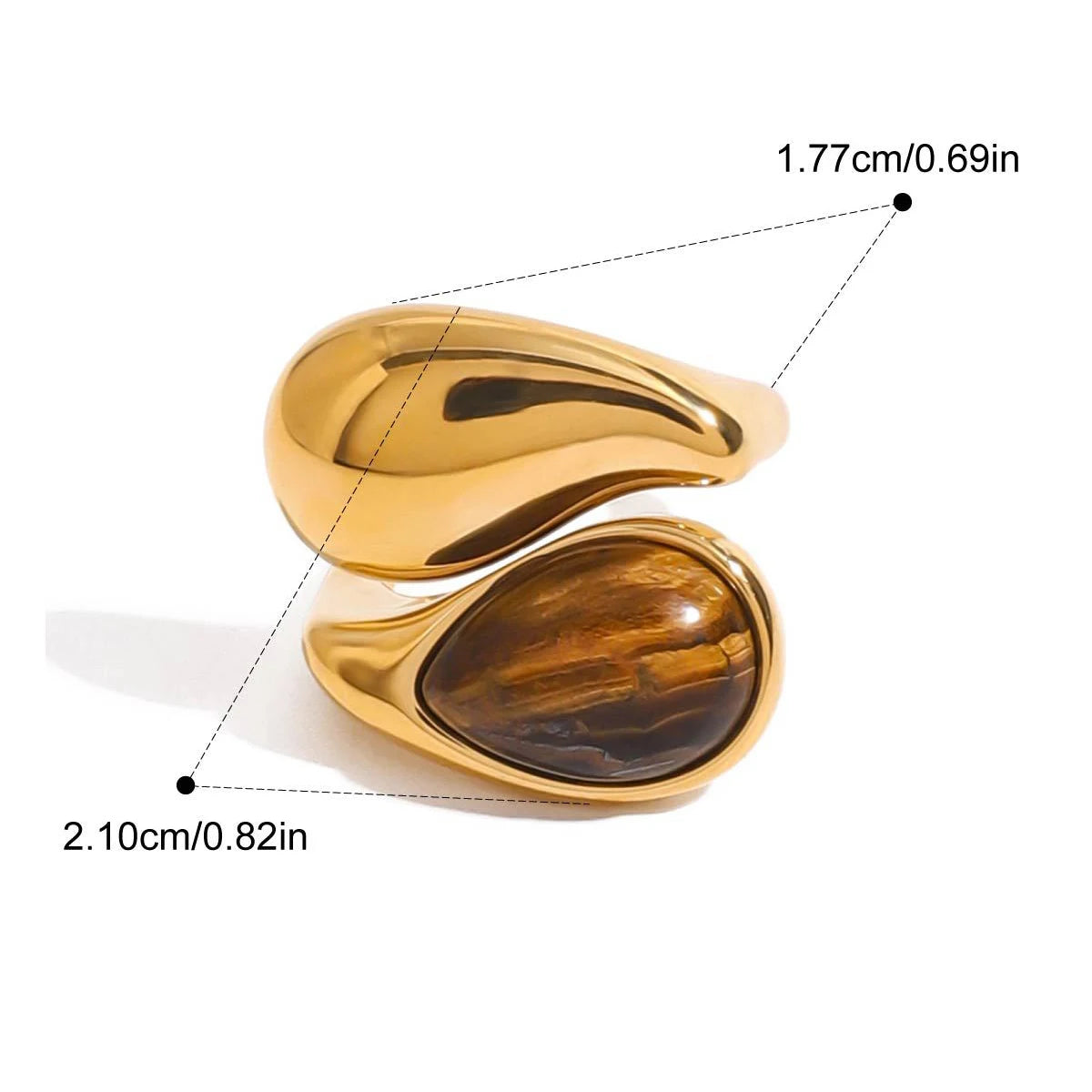 Pearl Natural Tiger Stone Finger Ring 18K Gold Color Plated